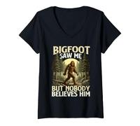 Mujer Bigfoot me VIO Pero Nadie le cree - Sasquatch Camiseta Cuello V