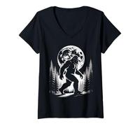 Mujer Bigfoot Moonlight Sasquatch Forest Cryptid Luna al Aire Libre Camiseta Cuello V