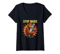 Mujer Bigfoot Peace Misil Stop Wars Anti-Guerra Cryptid Sasquatch Camiseta Cuello V