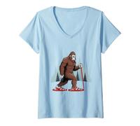 Mujer Bigfoot Raquetas de Nieve Cool Retro Sasquatch Snow Humor Divertido Camiseta Cuello V