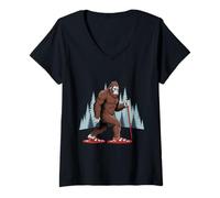 Mujer Bigfoot Raquetas de Nieve Cool Retro Sasquatch Snow Humor Divertido Camiseta Cuello V