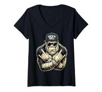 Mujer Bigfoot Rock On Sasquatch Heavy Metal Rocker Vibes Camiseta Cuello V