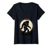 Mujer Bigfoot Santa Christmas Tree Lights Funny Xmas Camiseta Cuello V