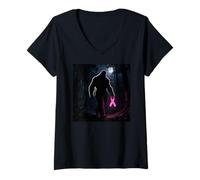 Mujer Bigfoot Sasquatch Breast Cancer Awareness Pink Ribbon Camiseta Cuello V
