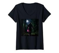 Mujer Bigfoot Sasquatch Breast Cancer Awareness Pink Ribbon Camiseta Cuello V