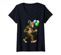 Mujer Bigfoot Sasquatch It's My Birthday Party - Sombrero de Globos para Tarta Camiseta Cuello V
