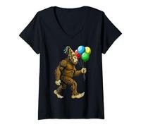 Mujer Bigfoot Sasquatch It's My Birthday Party - Sombrero Divertido con Globos Camiseta Cuello V