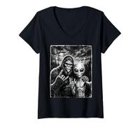 Mujer Bigfoot Sasquatch Selfie Rock En UFO Divertido Camiseta Cuello V