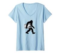 Mujer Bigfoot sosteniendo un Barril de Cerveza Camiseta Cuello V