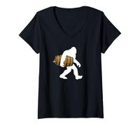 Mujer Bigfoot sosteniendo un Barril de Cerveza Camiseta Cuello V