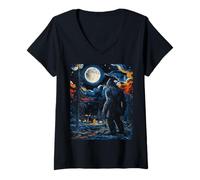 Mujer Bigfoot Starry Night - Van Gogh Inspired Sasquatch Art tee Camiseta Cuello V