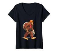 Mujer Bigfoot Thanksgiving Pilgrim Turkey Pumpkin Boys Video Games Camiseta Cuello V