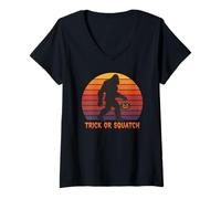 Mujer Bigfoot Trick or Squatch Disfraz de Halloween Divertido Sasquatch Camiseta Cuello V