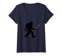 Mujer Bigfoot with a wiener on a stick Camiseta Cuello V