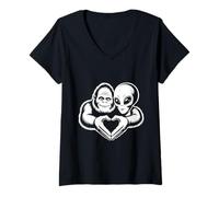 Mujer Bigfoot y Alien Amistad Amor Paranormal Sasquatch OVNI Camiseta Cuello V