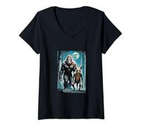 Mujer Bigfoot y chupacabras caminantes del bosque luna llena leyenda del mito Camiseta Cuello V