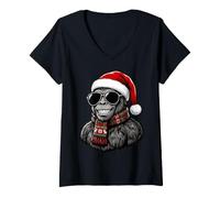 Mujer Bigfoot Yeti Sasquatch Santa Hat Plaid Scarf Gafas de Sol Camiseta Cuello V