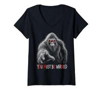 Mujer Bigfoot You Must Be Warned Mensaje Subliminal de Advertencia de presagio Camiseta Cuello V