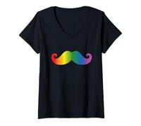Mujer Bigote Arco Iris Orgullo LGBTQ Arco Iris Hombre Gay Bigote Grande Camiseta Cuello V