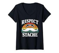 Mujer Bigote Divertido respetar el Bigote Retro Vintage Facial Pelo Camiseta Cuello V