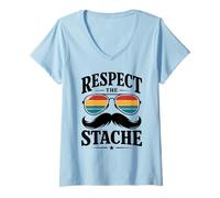 Mujer Bigote Divertido respetar el Bigote Retro Vintage Facial Pelo Camiseta Cuello V