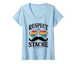 Mujer Bigote Divertido respetar el Bigote Retro Vintage Facial Pelo Camiseta Cuello V