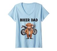 Mujer Biker Dad, Divertida vaquilla Motera Escocesa, Vaca de Las Highlands Camiseta Cuello V
