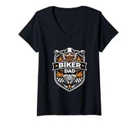 Mujer Biker Dad Motocicleta Estilo de Vida Identidad para Padres Equitadores Camiseta Cuello V