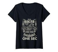 Mujer Biker One Sec Gotta Ask My Wife - Cita Divertida Camiseta Cuello V