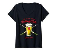 Mujer Billar Tarde Horas Potting Club Cue Ball Camiseta Cuello V