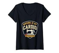 Mujer Binding Is My Cardio Funny Quilting Máquina de Coser Quilter Camiseta Cuello V