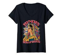 Mujer Bindis y las raíces indias de Bollywood Camiseta Cuello V