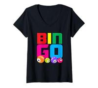 Mujer Bingo Fun Bolas Coloridas Estilo de Números de Bingo Camiseta Cuello V