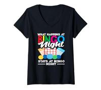 Mujer Bingo Night Jugador de bingo Lo que sucede se queda Camiseta Cuello V