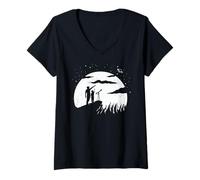 Mujer Binoculares telescopio Planetas Padre e Hijo astronomía Camiseta Cuello V