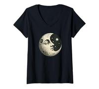 Mujer Binoculares telescopio Teacher Vintage Luna-astronomía Camiseta Cuello V