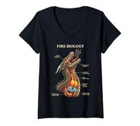 Mujer Biología del Fuego Dragón Nerd Anatomía Diagrama de Ciencias Míticas Camiseta Cuello V