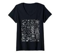 Mujer Biología Física Química Matemáticas Astronomía Ciencia Símbolos Camiseta Cuello V
