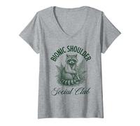 Mujer Bionic Shoulder Social Club Raccoon Lesiones Recuperación Divertido Camiseta Cuello V