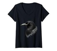 Mujer Bird Bird Plumas negras misteriosas Naturaleza mítica Camiseta Cuello V