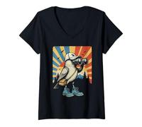 Mujer Bird Nerd Camisa Retro Birder Binoculares Naturaleza Divertido Camiseta Cuello V