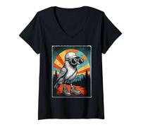 Mujer Bird Nerd Camisa Retro Birder Binoculares Naturaleza Divertido Raro Camiseta Cuello V