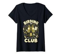 Mujer Birding Club en Busca de prismáticos Little Wings Camiseta Cuello V