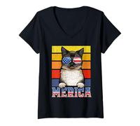 Mujer Birman Cat 4th of July Merica American Mericat Cats Lovers Camiseta Cuello V