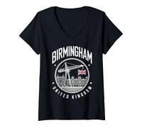Mujer Birmingham Reino Unido Ciudad de Viajes Camiseta Cuello V