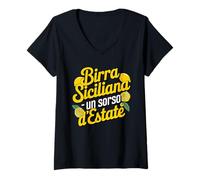 Mujer Birra Siciliana Un Sorso D'estate Camiseta Cuello V
