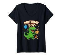 Mujer Birthday Boy Dinosaur Cute T Rex Party Design Camiseta Cuello V