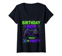 Mujer Birthday, Boy Gamer Video, Game, Press x to Party Camiseta Cuello V