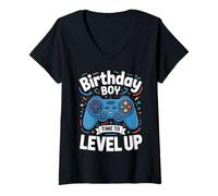 Mujer Birthday Boy Time to Level Up Funny Gaming Fiesta de cumpleaños Camiseta Cuello V