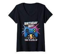 Mujer Birthday Boy Time To Level Up Gamer Video Game 5 Años Camiseta Cuello V